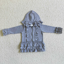 Load image into Gallery viewer, Solid gray zipper jacket girls ruffle hoodie cardigan