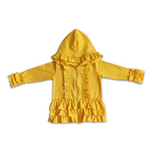 Load image into Gallery viewer, Solid mustard zipper jacket girls ruffle hoodie cardigan