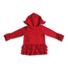 Load image into Gallery viewer, Solid red zipper jacket girls ruffle hoodie cardigan