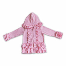 Load image into Gallery viewer, Solid pink zipper jacket girls ruffle hoodie cardigan