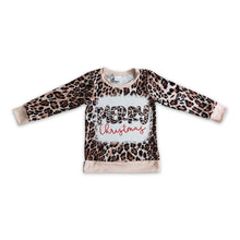Load image into Gallery viewer, Merry Christmas bleached leoaprd baby girls sweatshirt