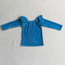 Load image into Gallery viewer, Blue velvet long sleeves girls long sleeves shirt