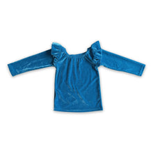 Load image into Gallery viewer, Blue velvet long sleeves girls long sleeves shirt