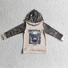 Load image into Gallery viewer, Highland cow leopard long sleeves hoodie girls western shirt