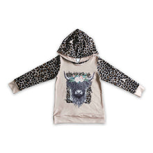 Load image into Gallery viewer, Highland cow leopard long sleeves hoodie girls western shirt