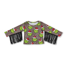 Load image into Gallery viewer, Long sleeves leopard green face tassels girls Christmas shirt