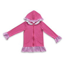 Load image into Gallery viewer, Hot pink cotton plaid zipper hooded girls jacket