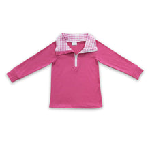 Load image into Gallery viewer, Hot pink cotton plaid kids girls zipper pullover