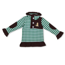 Load image into Gallery viewer, Duck dog brown ruffle plaid girls pullover