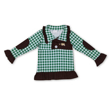 Load image into Gallery viewer, Duck dog brown ruffle plaid girls pullover