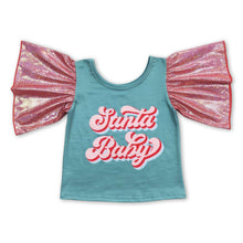 Load image into Gallery viewer, Green santa baby flare sleeves girls Christmas shirt