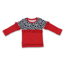 Load image into Gallery viewer, Cow print red long sleeves girls ruffle shirt