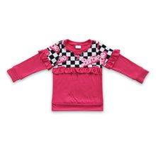 Load image into Gallery viewer, Hot pink plaid party girls ruffle shirt
