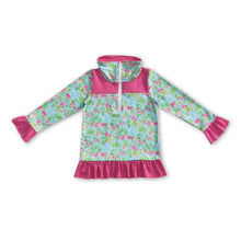 Load image into Gallery viewer, Hot pink ruffle floral kids girls zipper pullover