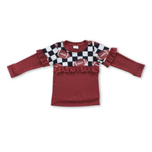 Load image into Gallery viewer, Brown football plaid ruffle kids girls shirt