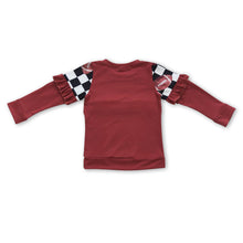 Load image into Gallery viewer, Brown football plaid ruffle kids girls shirt