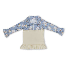 Load image into Gallery viewer, Highland cow floral ruffle baby girls zipper pullover