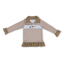 Load image into Gallery viewer, Khaki plaid dog deer duck kids girls zipper pullover