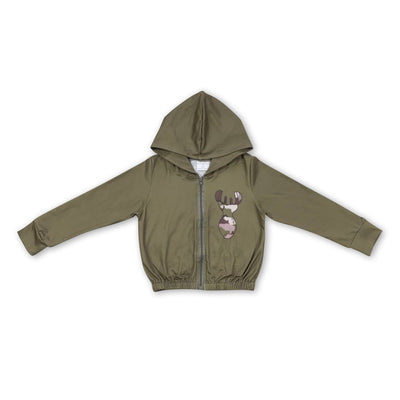 Deer long sleeves zipper hooded hunting girls jacket