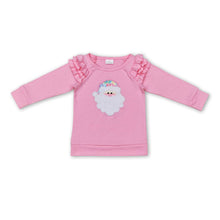 Load image into Gallery viewer, Pink tie dye santa ruffle long sleeves girls Christmas shirt