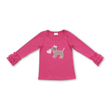 Load image into Gallery viewer, Hot pink ruffle sleeves dog heart girls valentine's shirt