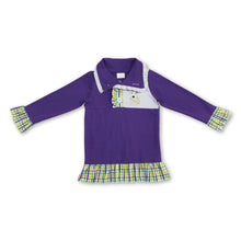 Load image into Gallery viewer, Plaid ruffle dog girls mardi gras zipper pullover