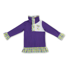 Load image into Gallery viewer, Plaid ruffle dog girls mardi gras zipper pullover