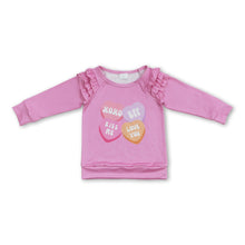 Load image into Gallery viewer, Pink ruffle heart love you girls valentines shirt