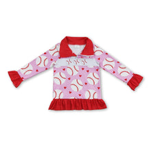 Load image into Gallery viewer, Pink baseballl heart long sleeves girls zipper pullover