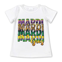 Load image into Gallery viewer, Short sleeves leoparad mardi gras baby girls shirt