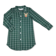 Load image into Gallery viewer, Green plaid deer Christmas adult women sleepwear top