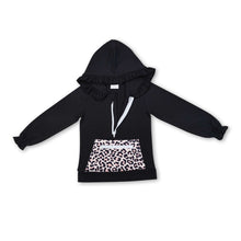 Load image into Gallery viewer, Long sleeves black leopard ruffle baby girls hoodie