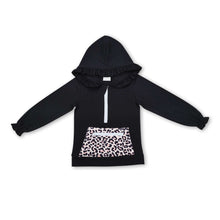 Load image into Gallery viewer, Long sleeves black leopard ruffle baby girls hoodie