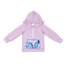 Load image into Gallery viewer, Long sleeves lavender watercolor ruffle baby girls hoodie
