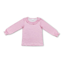 Load image into Gallery viewer, Pink long sleeves ruffle cotton kids girls shirt