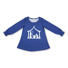 Load image into Gallery viewer, Navy long sleeves nativity kids girls Christmas shirt