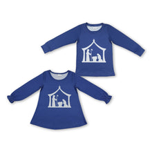 Load image into Gallery viewer, Navy long sleeves nativity kids girls Christmas shirt