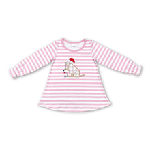 Load image into Gallery viewer, Pink stripe Christmas dog lighting kids girls shirt
