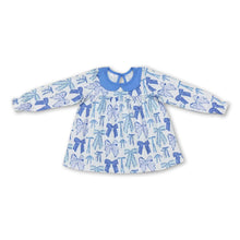 Load image into Gallery viewer, Light blue bow print long sleeves kids girls top