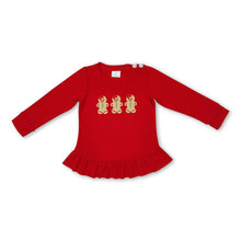 Load image into Gallery viewer, Long sleeves red ruffle gingerbread girls Christmas shirt