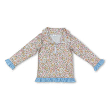 Load image into Gallery viewer, Floral ruffle zipper pullover girls shirt