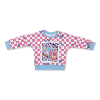Pink plaid dog Christmas hat baby girls shirt