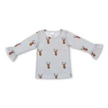 Load image into Gallery viewer, Stripe deer ruffle long sleeves girls shirt