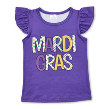 Load image into Gallery viewer, Purple flutter sleeves mardi gras baby girls shirt