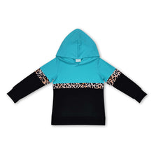 Load image into Gallery viewer, Long sleeves mint leopard patchwork girls hoodie