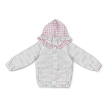 Load image into Gallery viewer, White pink bow ruffle pocket zipper baby girls hooded jacket