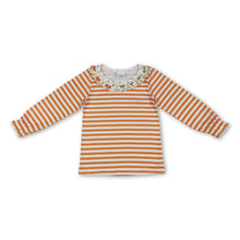 Load image into Gallery viewer, Long sleeves orange stripe bow ruffle girls fall shirt