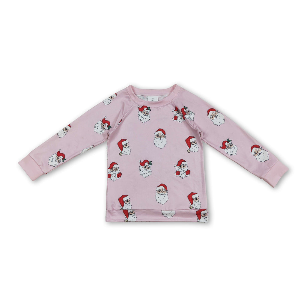 Pink long sleeves santa kids girls Christmas shirt
