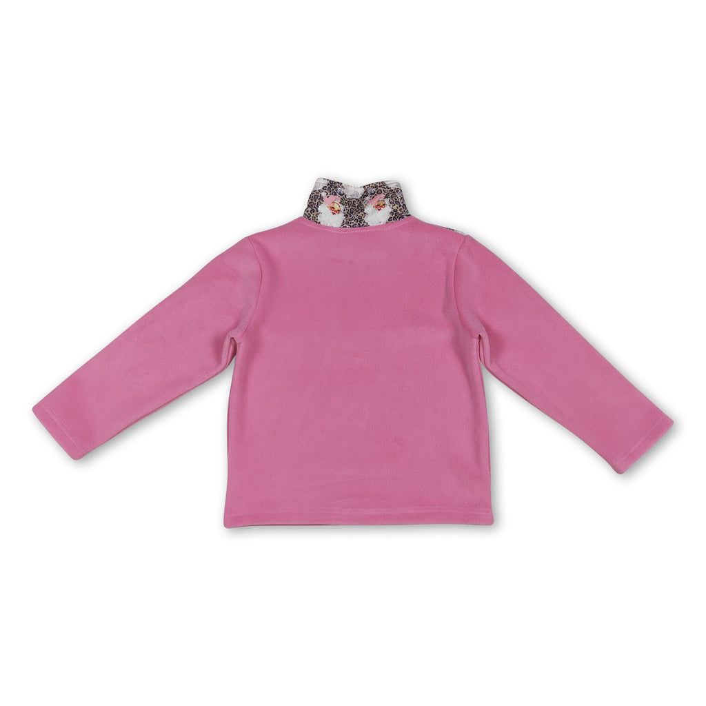 Pink leopard santa kids girls Christmas zipper pullover