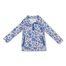 Load image into Gallery viewer, Long sleeves blue floral zipper pockets girls pullover